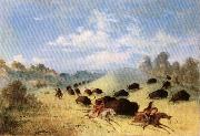 George Catlin Comanche Indians Chasing Buffalo with Lances and Bows painting